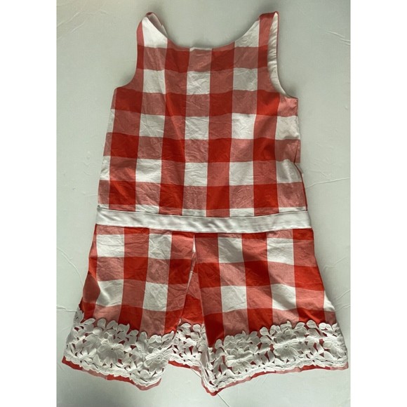 Janie and Jack Dress Girls 5 Midsummer Picnic Gingham Red White Lace Sleeveless - Picture 1 of 8